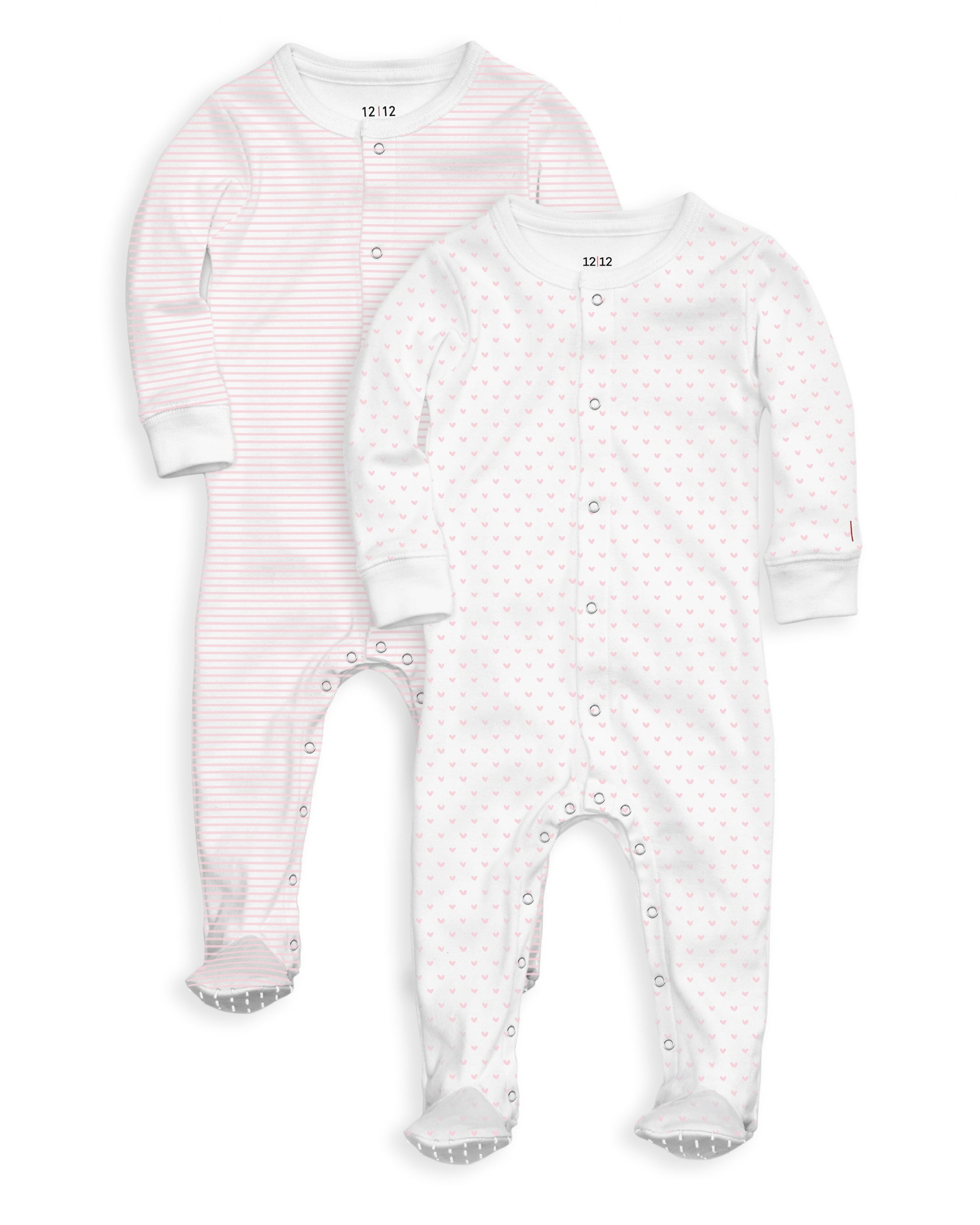 The Organic Footie 2 Pack #color_Pink Tiny Hearts and Pink Stripe