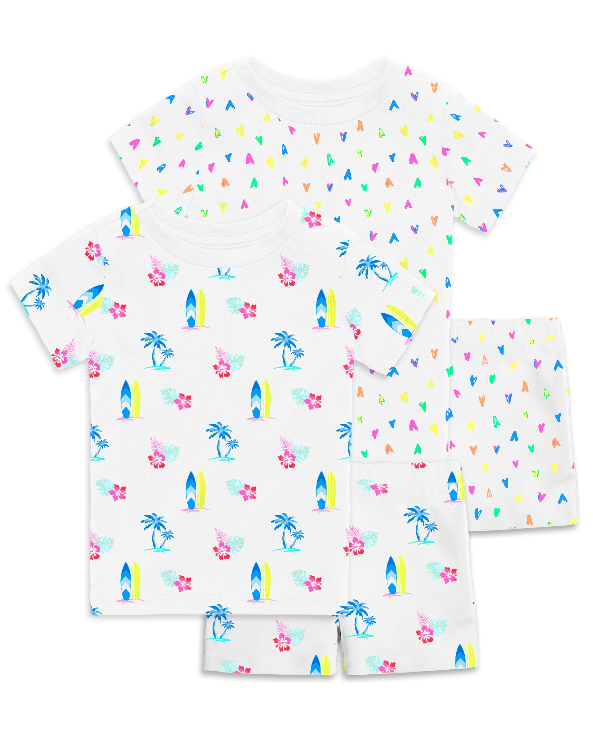 The Organic Short Sleeve Pajama Set 2 Pack #color_Surf's Up and Neon Hearts